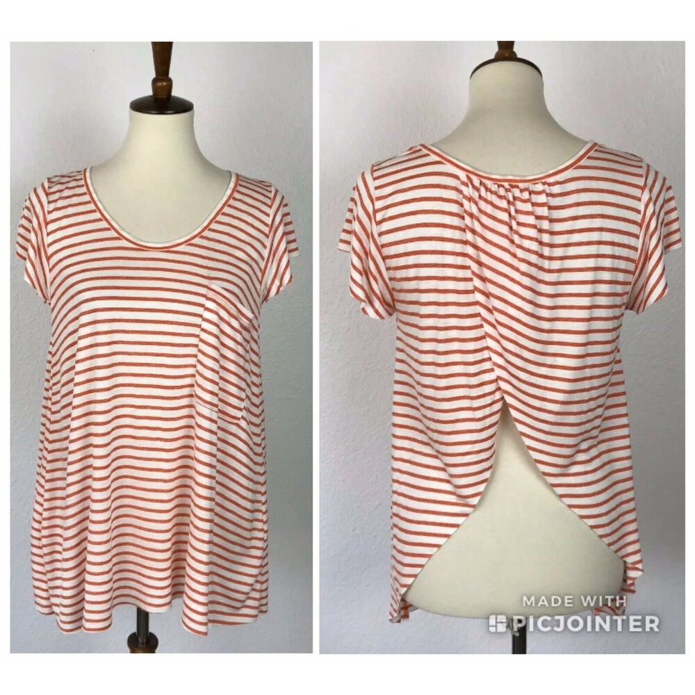 Audrey 3+1 T-Shirt Striped Draped Back Casual Classic Nautical Coastal Chic